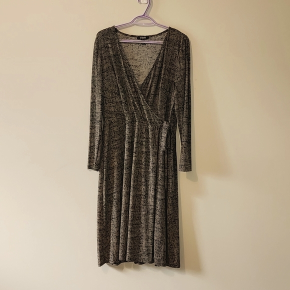Chaps tan black faux wrap dress sz large - Picture 1 of 6